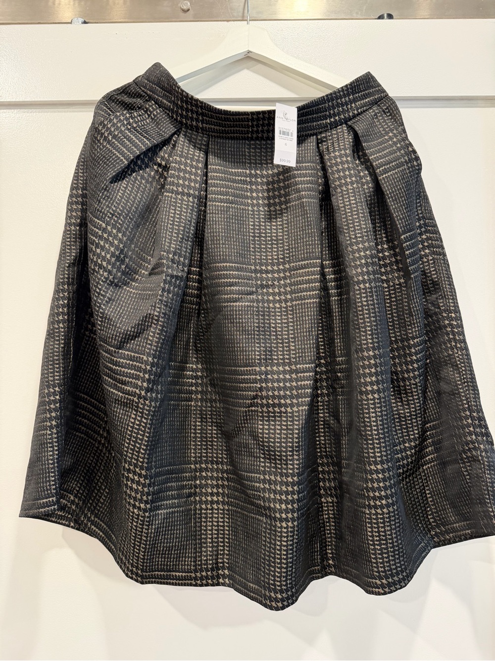 Ann Taylor Factory NWT Women’s Size 6 Black Gold Plaid Jacquard A-Line Skirt $99